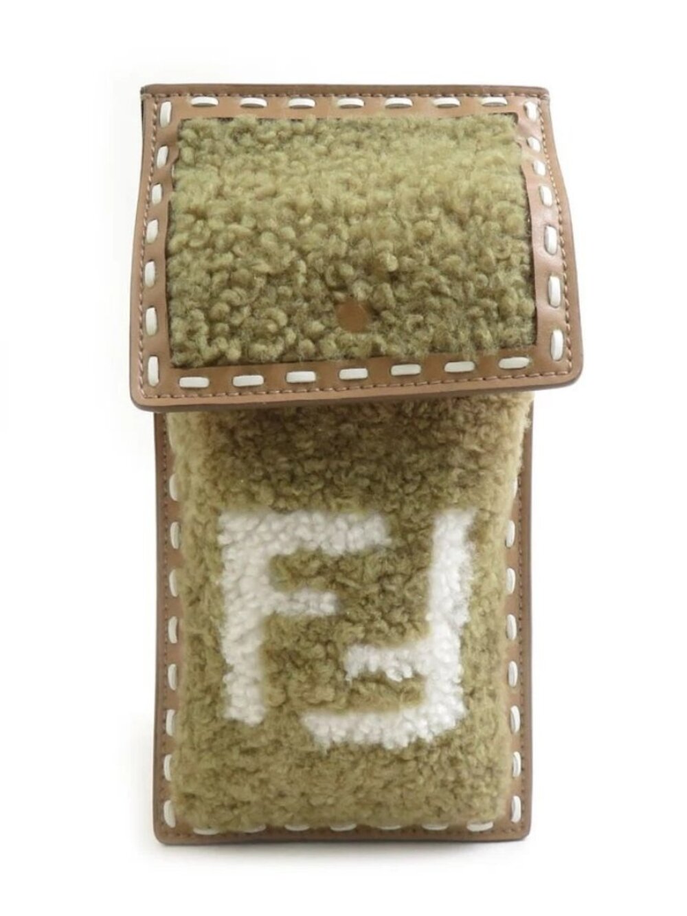 FENDI Pouch Phone Pouch Khaki/Beige Leather/Bore